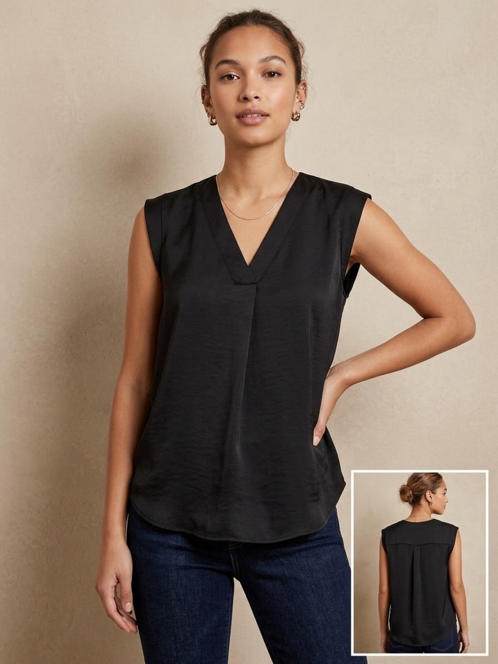 LOFT Black V-Neck Sleeveless Blouse